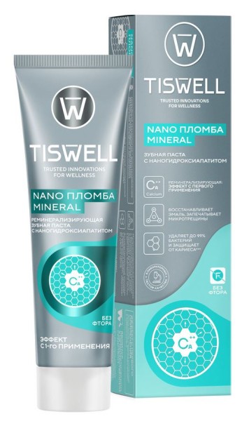 Изображение товара Зубная паста Tiswell реминерализирующая без фтора Nano пломба Mineral 110г Зубная паста Tiswell реминерализирующая без фтора Nano пломба Mineral 110г фотография